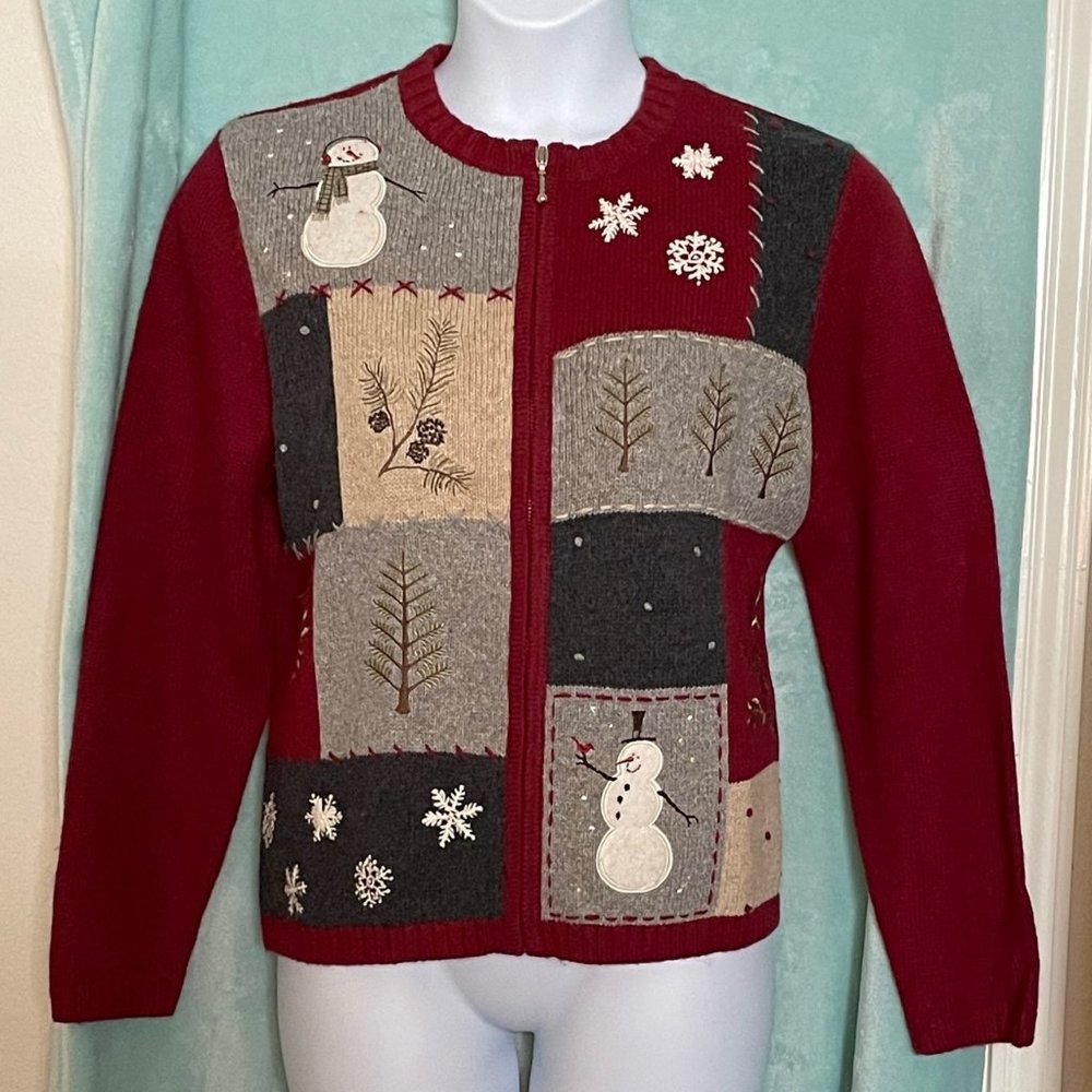 Croft&Barrow Wine Cardigan Sweater, Size Large